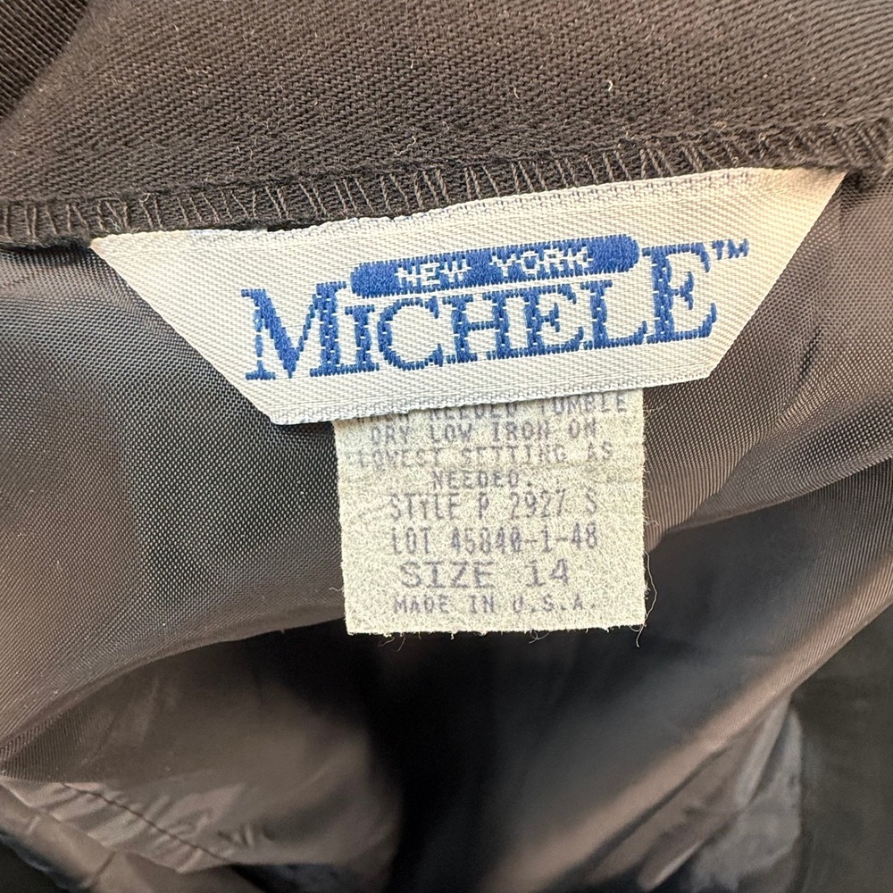 Michele New York Black Vintage Midi Pencil Skirt Size 14 Made in USA High Waist - Picture 2 of 6